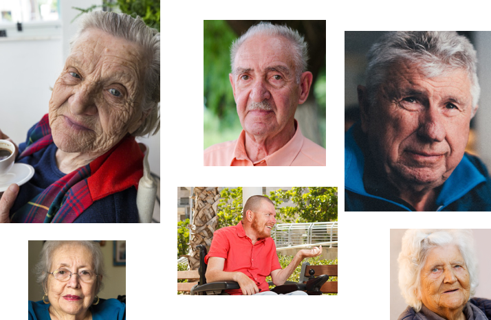 A collage of older people and people with a disability
